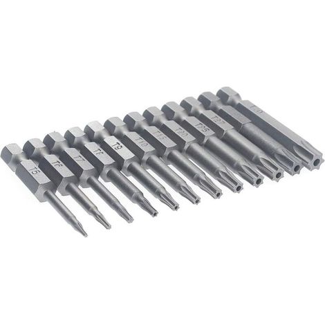 12 embouts de tournevis Torx (6,35 mm) hexagonaux de 50 mm en acier magnétique (1/5)