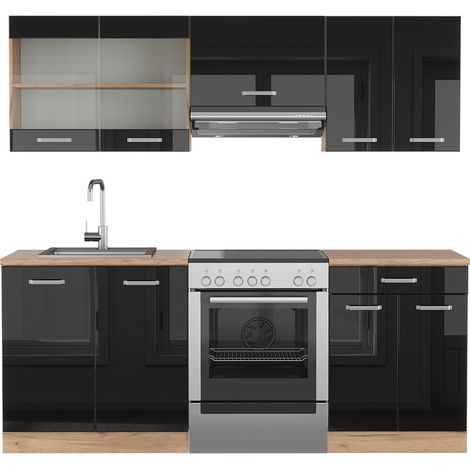 Cucina componibile R-Line, Rovere nero/oro lucido, 200 cm , PL Rovere, Vicco