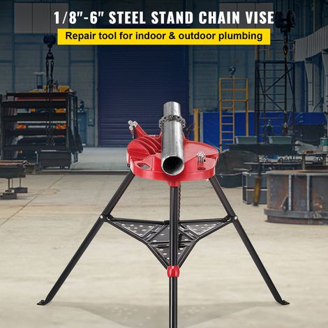 Etau a chaine sur trepied pliable serrage tube 3,2-152 mm charge 600 kg support portable avec bac a outils pour plomberie et travail tuyau (1/5)