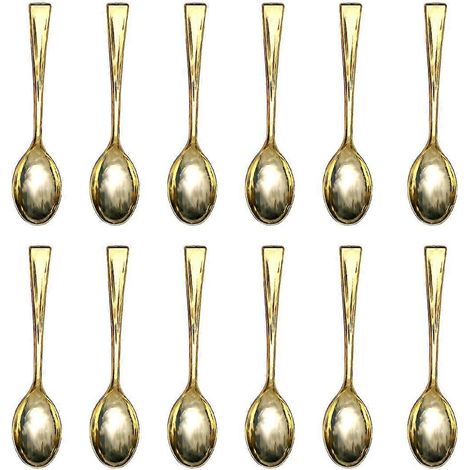 Ensemble de 24 mini-cuillères dorées jetables en plastique, imitation métal, pour barbecue, fête ou pique-nique-Golden (1/2)