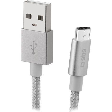 SBS Cavo Micro Usb, Con Connettore Metallico E Cavo Rivestito In Tessuto Silver 1 Metro (1/5)