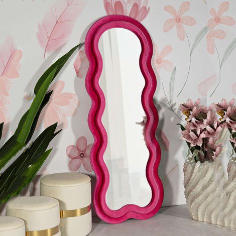 Espejo Marylin, Marco Ondulado Efecto Terciopelo, Forma Rectangular, Tipo de Pared, 60x160h cm Rosa (1/5)