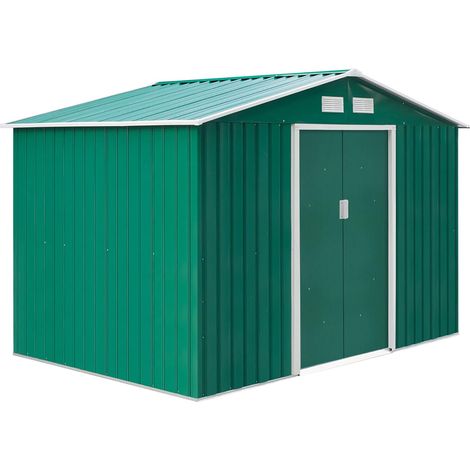 CASETTA BOX PORTA ATTREZZI GIARDINO DOPPIE PORTE SCORREVOLI 277×195×192cm VERDE (1/6)