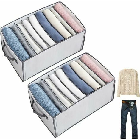 Green Mobility-Organisateur de placard tiroir vêtements 2 pièces système d'organisation de boîte de rangement pliable Boîte organisateur de placard empilable renforcée pour pantalons, jeans, tshirt, s (1/4)
