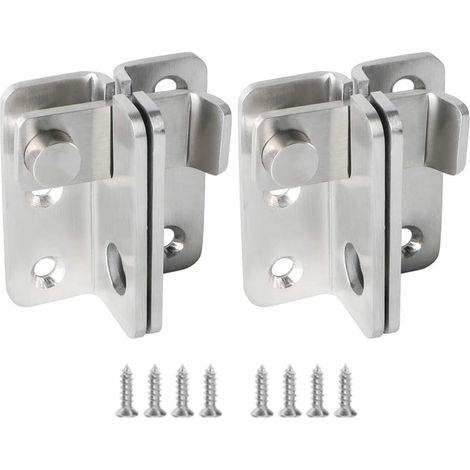 2 verrous de porte en acier inoxydable - 60 x 54 x 27 mm, verrou coulissant avec loquet de sécurité - pour armoire coulissante, garage - Argent