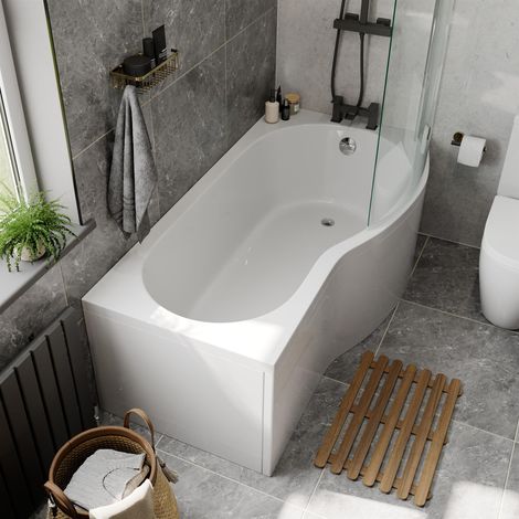 Bathroom Suite P Shaped RH Shower Bath Glass Screen Bath Panel (1/5)