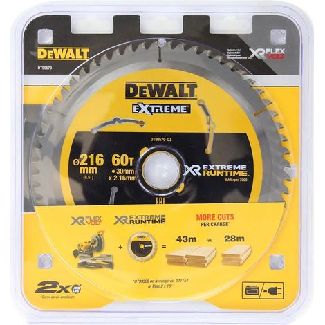 Kapp- und Gehrungssägeblatt 216x30 mm 60 Zähne XR Extreme runtime DEWALT - DT99570