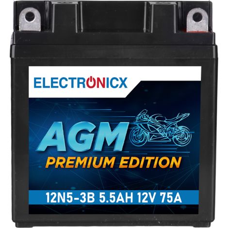 Electronicx YB5L-B AGM Motorradbatterie 12V 5,5Ah 75A/EN - Wartungsfrei, Auslaufsicher & Langlebig - Ersetzt 50512 CB5L-B 12N5.5-3B - Premium (1/5)