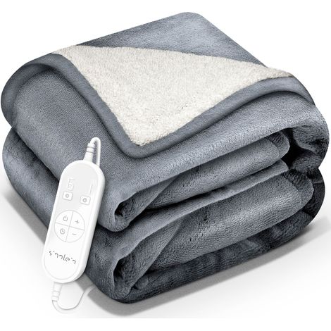 sinnlein® Heizdecke mit Abschaltautomatik 160x120cm Hellgrau Elektrische Wärmedecke mit 9 Temperaturstufen Kuscheldecke waschbar Bett, Sofa Decke elektrisch mit Timer Digitalanzeige