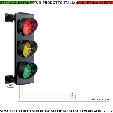 Ricambio Impianto Semaforico Semaforo 3 Luci Led Alta Luminosità Scheda 24 Led Rossi 24 Led Gialli 24 Led Verdi 230 V 50 Hz 3 W Vetro Ø 124 mm Luce Puntiforme Fissaggio a Parete IP65 Orientabile 180° (1/4)