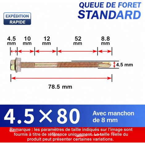 Vis autoperceuses tête hexagonale 80 mm avec douille (lot de 160 pièces) 80 mm 160 1 kg – Livraison gratuite