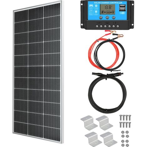Kit Panneau Solaire Monocristallin 150W 12V PERC Mono photovoltaïque+20A Contrôleur de Charge pour Bateau Toit Balcon Jardin Caravane 12V Batterie(150w kit) (1/5)