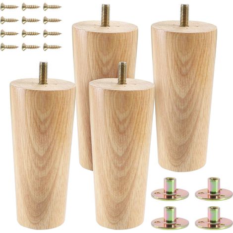 Pieds de meuble en bois massif, 13 cm, pour canapé, divan, lit, fauteuil, armoire, pieds coniques avec vis M8 pré-percées, lot de 4 (1/5)