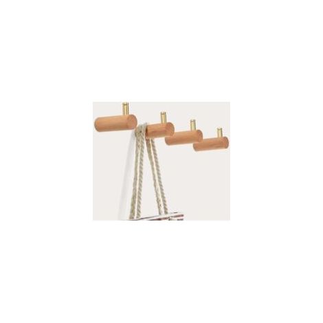 Set mit 2 Wandhaken, moderne goldfarbene Messing-Wandhaken, dekorative Holzhaken zum Aufhängen von Mänteln, Hüten, Schlüsseln, Pflanzen, Handtaschen, Taschen, Leinen, Naturbuchenholz - Crezuo