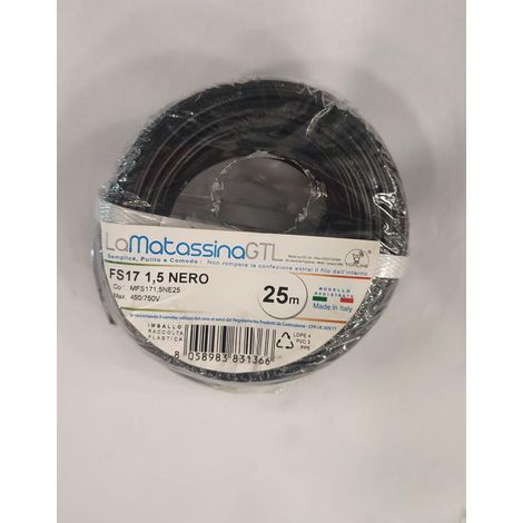 25mt de cable de un solo hilo fs17 secciÓn 1,5mmq color negro mfs171,5ne25