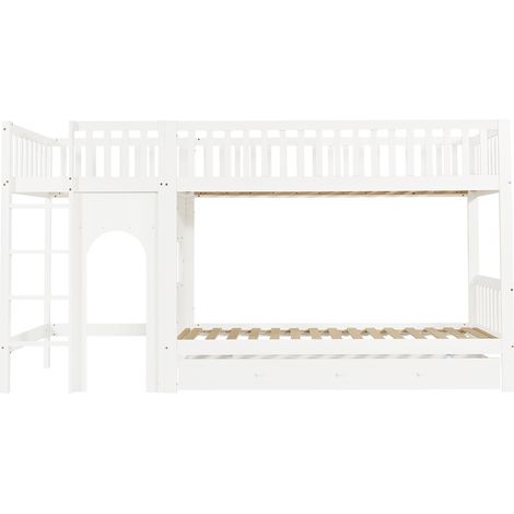 Litera infantil 90 x 200 cm, escalera recta de 4 peldaños, barandillas, blanco, pino MDF (1/5)