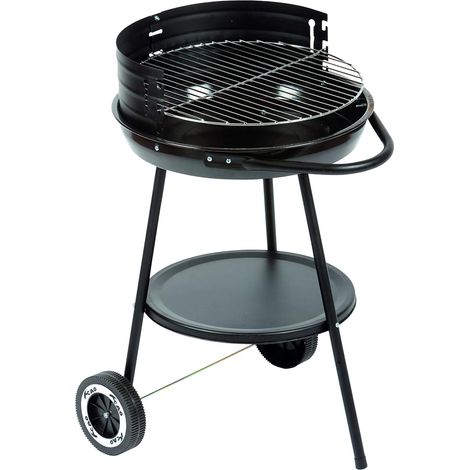 1 Barbecue Chariot Rond, Acier, Foyer Émaillé, D 45 Cm, H 72,5 Cm, Extérieur (1/4)