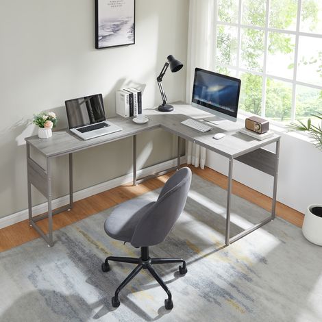 Escritorio Karlstang forma de L 166x120x75 cm - Gris claro [en.casa]