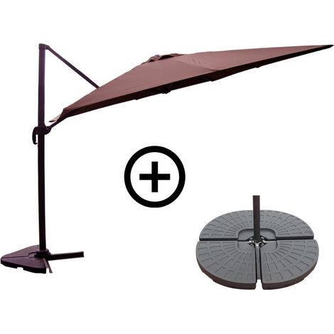 Sonnenschirm-Set  braun 3 x 3 m und 4 Gewichtsplatten PALATINO