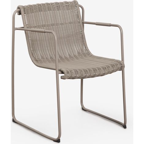 SKLUM Stapelbarer Gartenstuhl mit Armlehnen aus synthetischem Rattan und Stahl Revia Moka Braun                                  