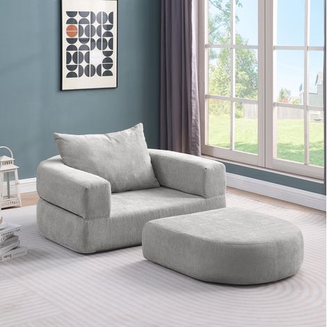 Divano modulare sezionale 105x28x28 cm, stile minimalista, seduta ampia, tessuto chenille, grigio chiaro (1/5)