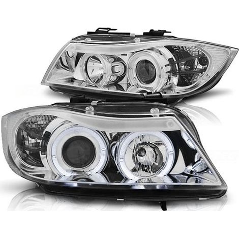 Phares double halo jantes BMW E90/E91 03 05-08 08 ANGEL EYES CHROME