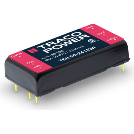 TracoPower TEN 50-2413WI Convertitore DC/DC da circuito stampato 24 V/DC 15 V/DC 3.33 A 50 W Num. uscite: 1 x Contenuto (1/2)