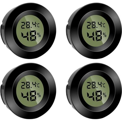 Lot de 4 mini hygromètres numériques, thermomètres ronds, hygromètre, température (℉) ou Celsius (℃), pour l'intérieur, le bureau, le salon (piles incluses) (1/5)