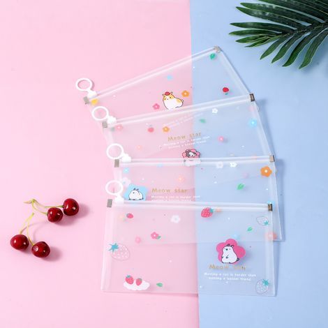 Bolsa portátil de plástico para limpiar mascarillas desechables, de 4 piezas, con clip para mascarilla, contenedor de almacenamiento y protección contra el polvo (serie de conejitos adorables). (1/5)
