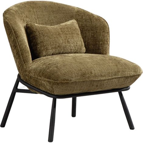 Fauteuil lounge en tissu chenillé vert piètement métal noir - GASBY (1/5)