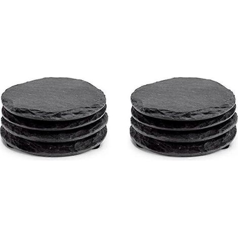 Lot de 8 sous-verres ronds en ardoise noire, faits main, pour boissons et verres à vin (1/5)