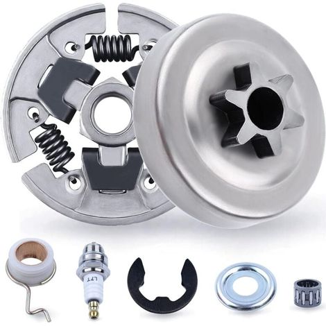 3/8" sprocket and clutch kit for STIHL 017 018 MS170 MS180 021 023 025 MS210 MS230 MS250, sprocket + clutch drum + bearing + washer + E-clamp + 7-in-1 spark plug (1/5)
