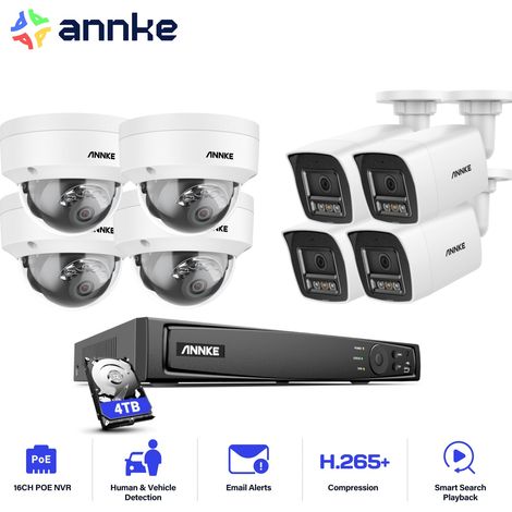 ANNKE 12MP Kit de vidéosurveillance Extérieur,16CH NVR avec 8X 12MP Caméra IP PoE Vision Nocturne Couleur,Accès Distance Caméra de Surveillance Kit,4 Balle+4 Dôme,4TB HDD (1/5)