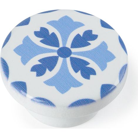 Pomo de madera con acabado azul, dimensiones: 38x38x22mm Ø: 38 mm - (1/5)