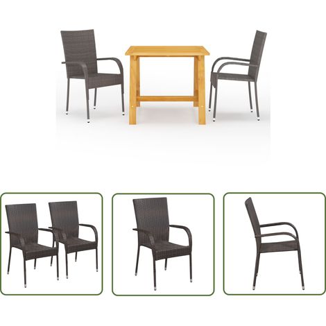 The Living Store Ensemble à manger de jardin 3 pcs Marron - Salon De Jardin - Mobilier De Jardin - Table De Jardin - Chaises De Jardin - Acacia (1/5)