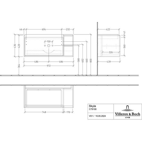 Villeroy & Boch C79100VR lavabo US Skyla C79100 972x436x