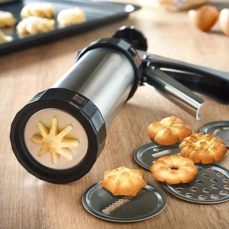 BelleRise - Coffret de presse à biscuits en acier inoxydable — Comprend une presse à biscuits, ainsi qu'une variété de douilles et de moules. (1/5)