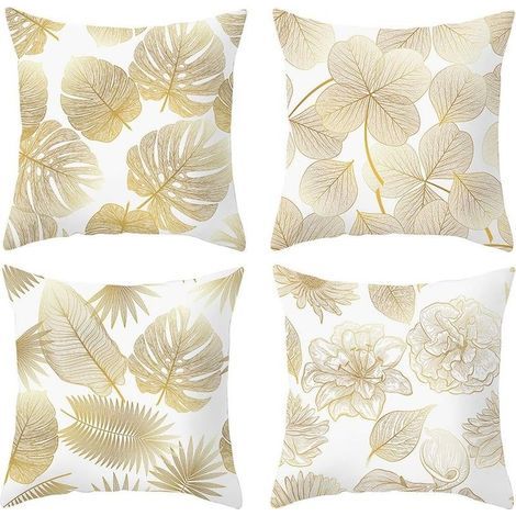 Taie d'oreiller 45x 45cm, Housse de Coussin Canapé Moderne Magnifiques Housses Coussins de Voiture Canapé Maison Décor Protecteurs (Feuilles Dorées02, Velours) (1/3)