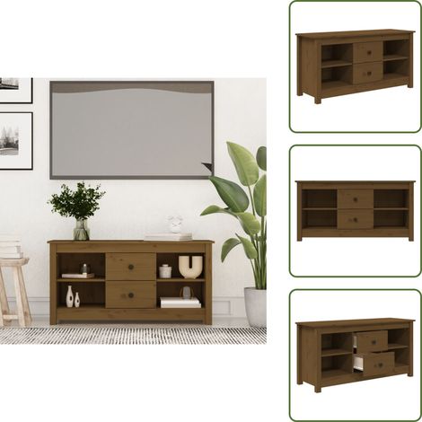 Meuble TV Marron miel 103x36,5x52 cm Bois de pin massif - Meuble Tv - Meuble Téléviseur - Meuble Salon - Rangement Tv - Support Tv (1/5)