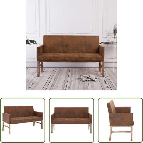vidaXL Banc en similicuir suédé - Banc avec accoudoir 140 cm Marron Similicuir daim (1/5)