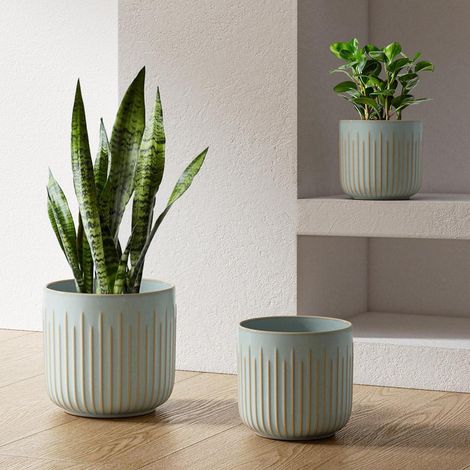 Lot de 3 pots de fleurs en céramique, 21+17+14 cm, cache-pots pour plantes d'intérieur, avec drainage (1/5)