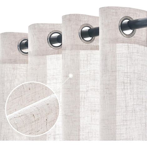 Lot de 2 Rideaux en Lin Translucides Voilage à Oeillets Rideaux et Draperies Intérieurs Modernes pour Chambre Fenêtre Salon Coucher 140x200 cm Blanc Blanchi (1/5)