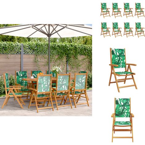 Chaises inclinables de jardin lot de 8 vert tissu bois massif - Chaise De Jardin - Fauteuil De Jardin - Mobilier De Jardin - Meubles De Terrasse - Chaise Inclinable (1/5)