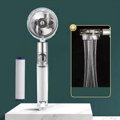 Pommeau de douche filtrante, pomme de douche rehausseur + 4 cotons filtrants - argent (1/5)