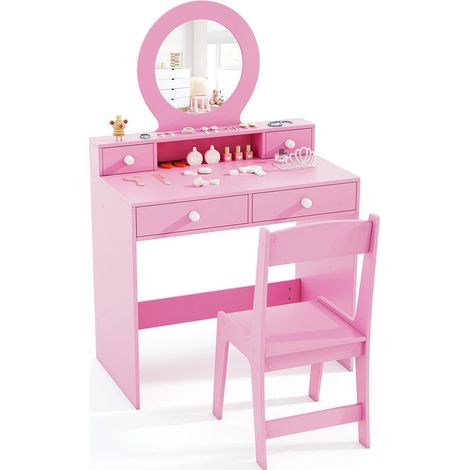 Pour enfant, coiffeuse facile à entretenir avec miroir acrylique incassable, chaise et coins arrondis (1/5)