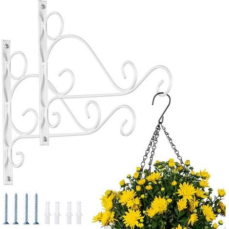 2 Pieces Outdoor Hanging Basket Brackets, White Metal Garden Hooks, 25cm Length Hooks for Hanging Baskets (1/5)
