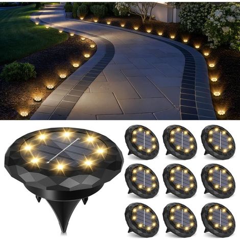 Lot de 10 lampes solaires de jardin - Étanchéité IP65 - Éclairage de terrasse, allée, piscine, jardin, cour - Blanc chaud (1/5)