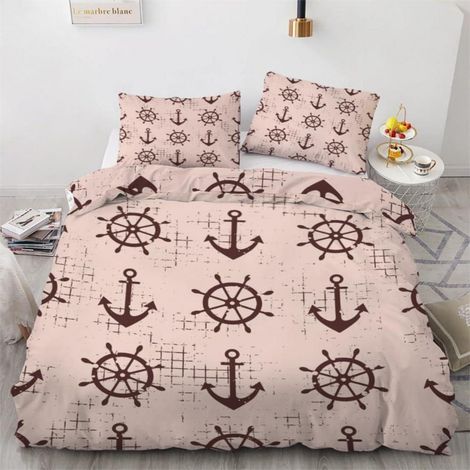Bettwäsche-Set 3-teilig 155x220cm mit 2 Kissenbezügen 80x80cm, Mikrofaser, Anker-Motiv