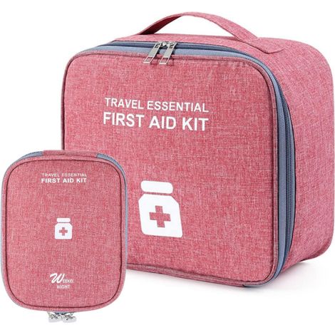 Lot de 2 sacs à médicaments - Grande capacité - Étanche - Kit de premiers secours pour la maison, le bureau, la voiture, le camping, la chasse, les voyages - Rouge (1/5)