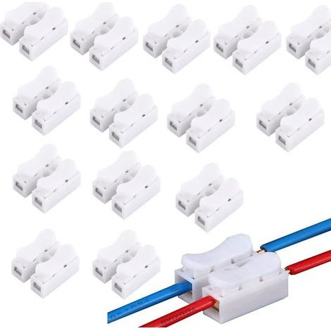 Connecteurs à fil de ressort, 100pcs 2P CH-2 Wire Connector, Bornier Connector Rapide, 10A 220V 2 broches Connecteur de fil de câble, CH2 Domino Electricite Blanches (1/5)